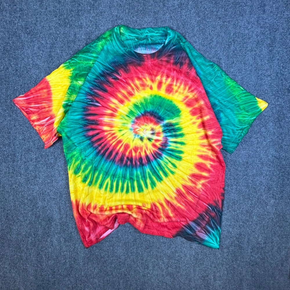 Gildan Activewear Heavyweight Cotton Tie‎ Dye Spiral T-Shirt Red Yellow Green XL